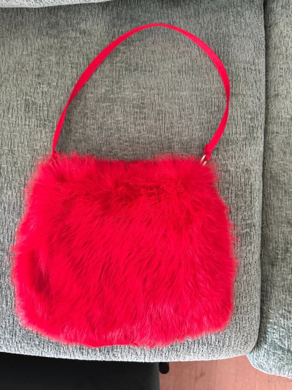 Saks Fifth Avenue Red Faux Fur Shoulder Bag Made in Italy Like New